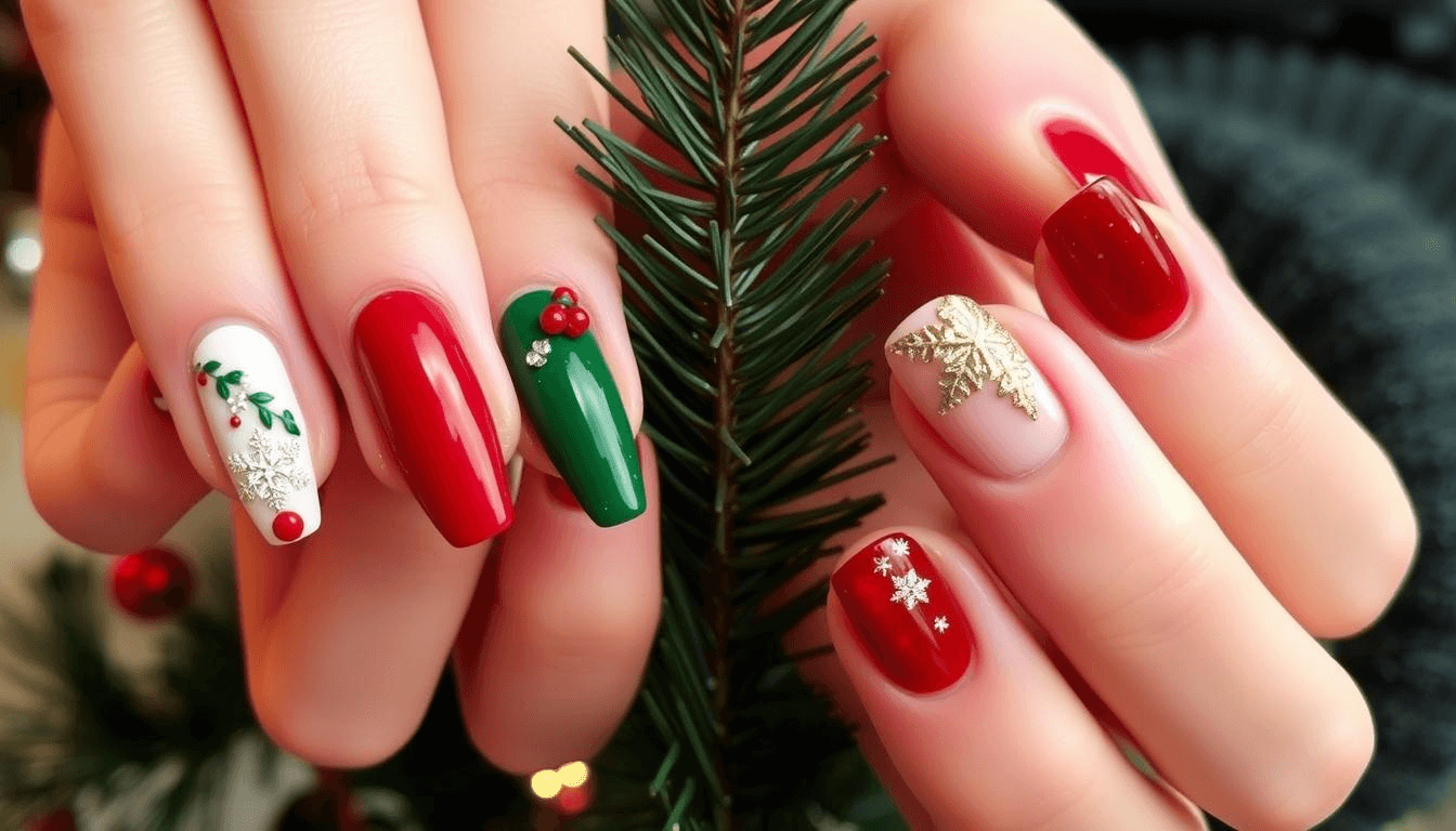 unhas elegantes curtas para o natal