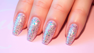 unhas elegantes curtas com glitter