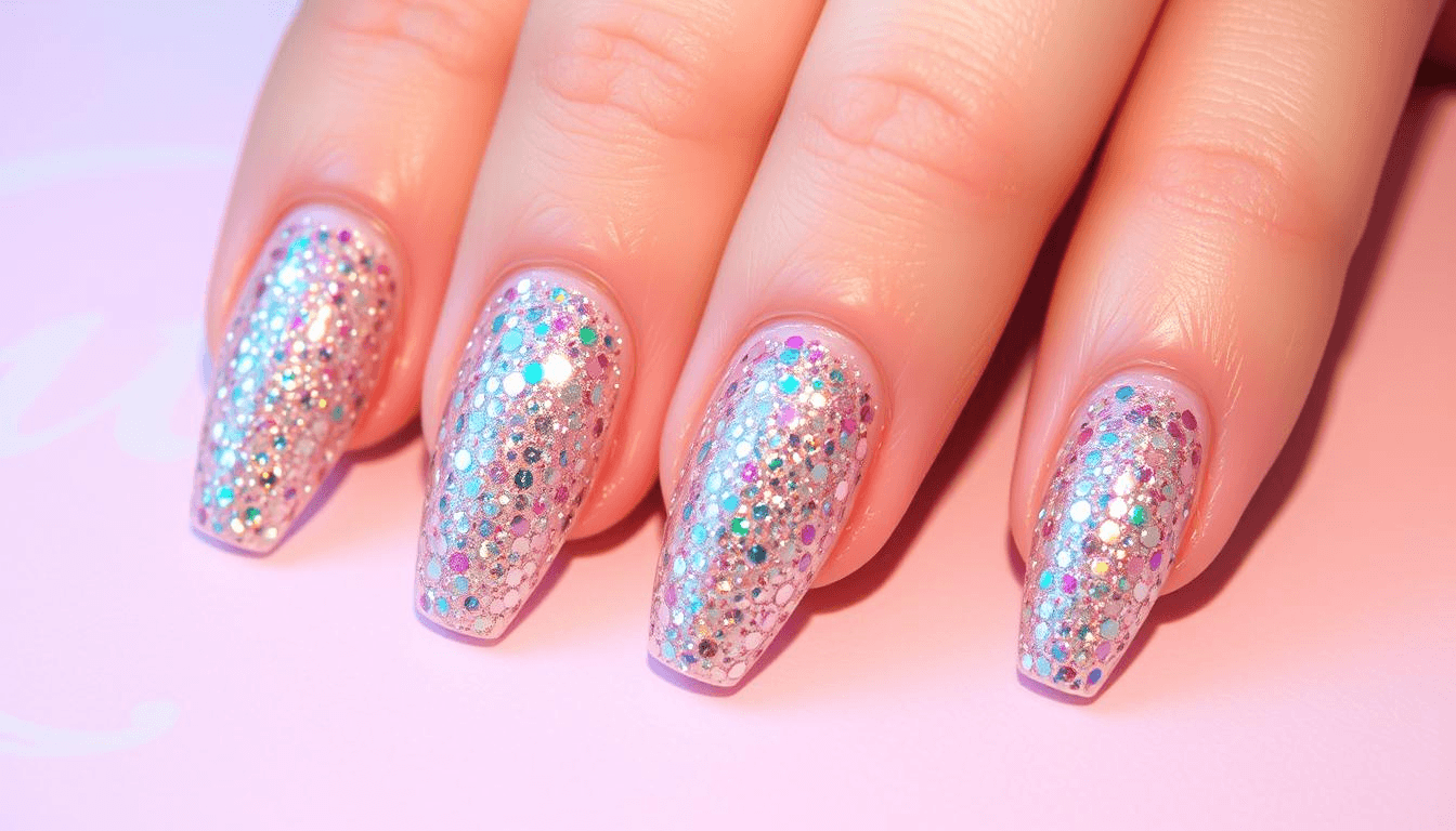 unhas elegantes curtas com glitter