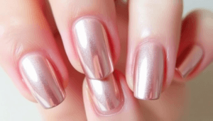 Unhas elegantes curtas com efeito metálico