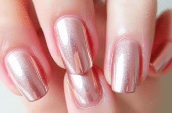 Unhas elegantes curtas com efeito metálico